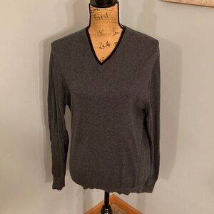 Dark Gray Cashmere Blend V-Neck Sweater Men Size Medium